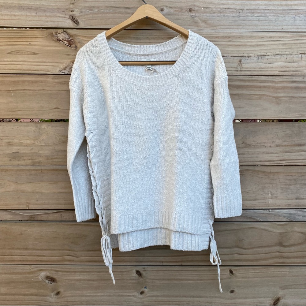 Knit Sweater with Lace Up Side Ties Cream Size S/P